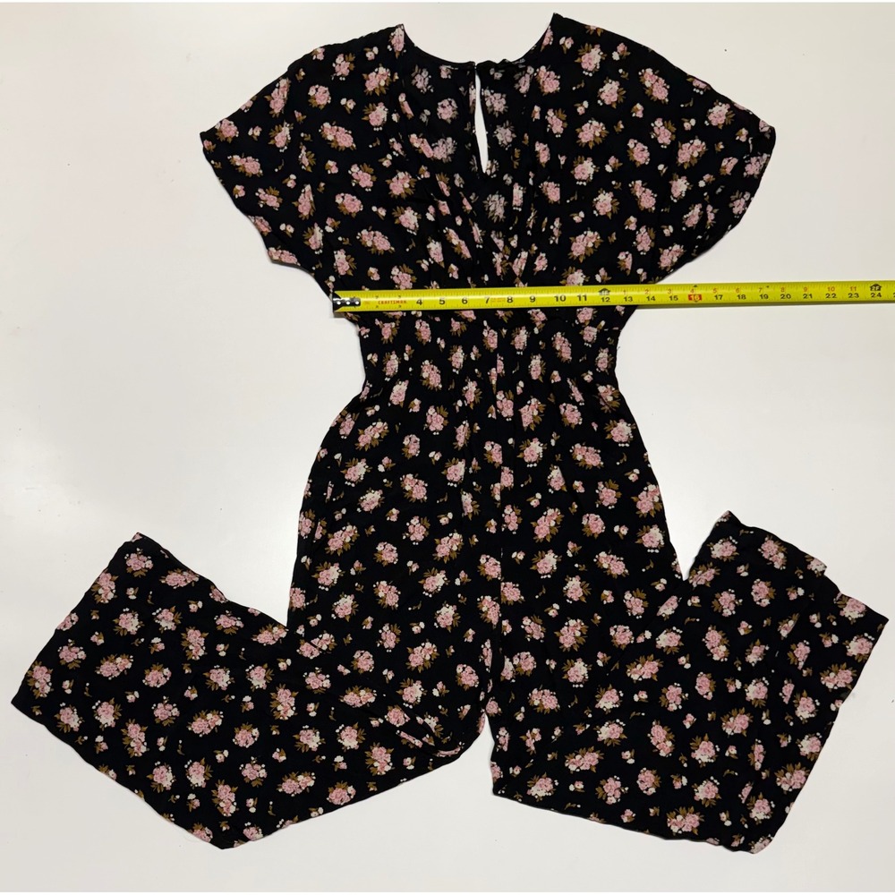 Madewell Floral‎ Wrap Front Wide Leg Jumpsuit Black Pink XS Ecovero Viscose